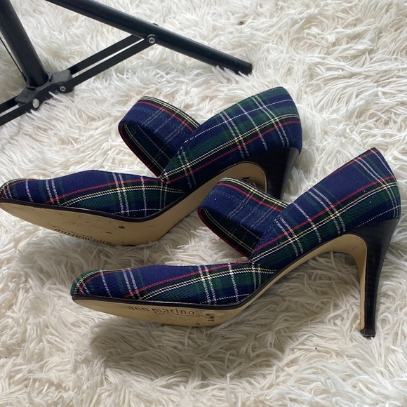 BETTYE MULLER ANN MARIANO PLAID MARY JANE PUMPS GREEN BLUE Size 10 - Picture 6 of 12